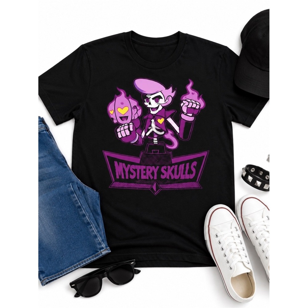 Mystery Skulls Purple Graphic Band Tee Black Cotton Shirt M Streetwear Music GUC - Picture 16 of 16